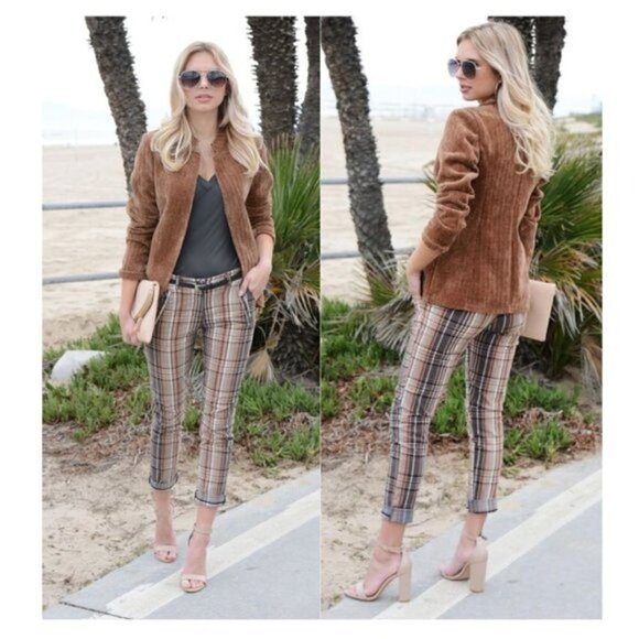 Textured Raw hem camel color blazer jacket Large - Picture 2 of 4